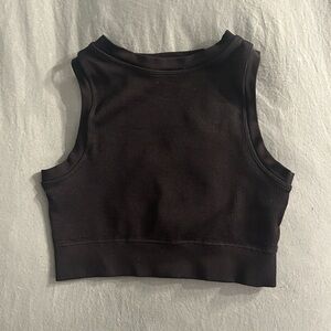 Black Sleeveless Ribbed Crop Top